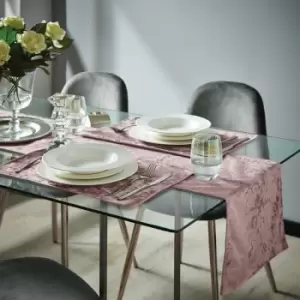 Image of Catherinelansfield - Catherine Lansfield Crushed Velvet Table Runner, Blush, 33 x 180 Cm