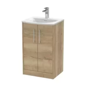 image of Hudson Reed Juno 500mm Floor Standing 2 Door Vanity & Curved Basin - Autumn Oak