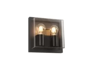 image of Flush Wall Lamp, 2 x E27, IP65, Anthracite, Clear PC