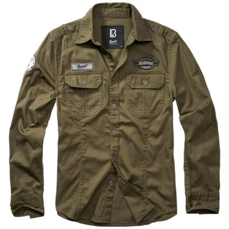 Image of Brandit Luis Vintage Shirt With Badges Olive Size Small