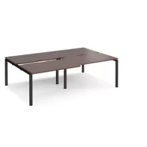 Image of Bench Desk 4 Person Rectangular Desks 2400mm With Sliding Tops Walnut Tops With Black Frames 1600mm Depth Adapt