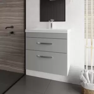 Image of Athena Wall Hung 2-Drawer Vanity Unit with Basin-1 600mm Wide - Gloss Grey Mist - Nuie