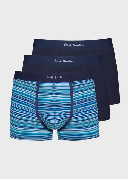 Image of Paul Smith Organic-Cotton Blue 'Signature Stripe' Mix Boxer Briefs Three Pack