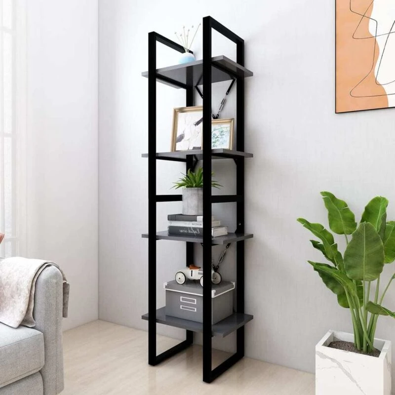 Image of VIDAXL 4-Tier Book Cabinet Grey 40x30x140cm Engineered Wood vidaXL 8720286567098