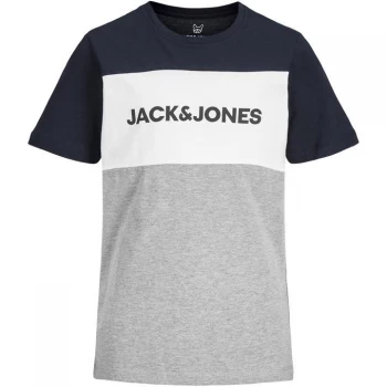 Image of Jack and Jones & Jones Logo Blocking T-Shirt - Navy Blazer
