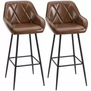 image of HOMCOM Retro Bar Stools Set Of 2 Brown