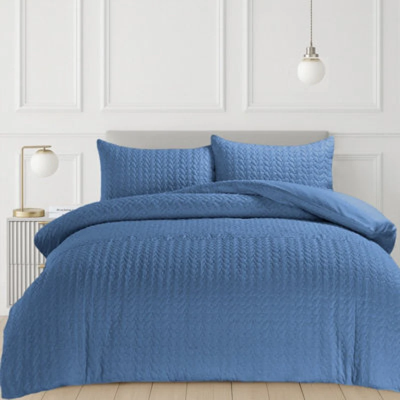Image of Velosso Blue Kinsley Embossed Pattern Duvet Cover And Pillowcase Set Double