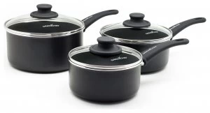 Image of GreenChef 3 Piece Soft Grip Saucepan Set - Black