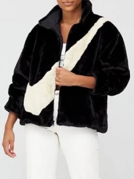 Image of Nike NSW Faux Fur Jacket - Black, Size S, Women