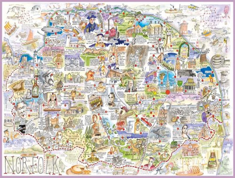 Image of Tim Bulmer Map of Norfolk - Tim Bulmer 1000 Piece Jigsaw Puzzle