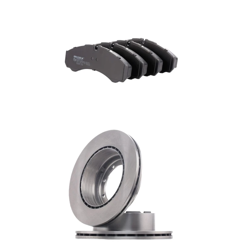 Image of RIDEX 3405B2177 Brake disc and pads set Rear Axle, Brake Disc Type: internally vented, prepared for wear warning indicator Brake Set,disc brakes (340