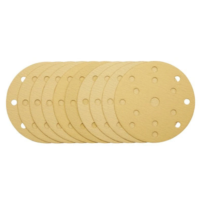 Image of Draper 150MM gold sand disc 120G 15DE 08473 Gold Sanding Discs with Hook & Loop, 150mm, 15 Dust Extraction Holes (Pack of 10) - Draper 08473