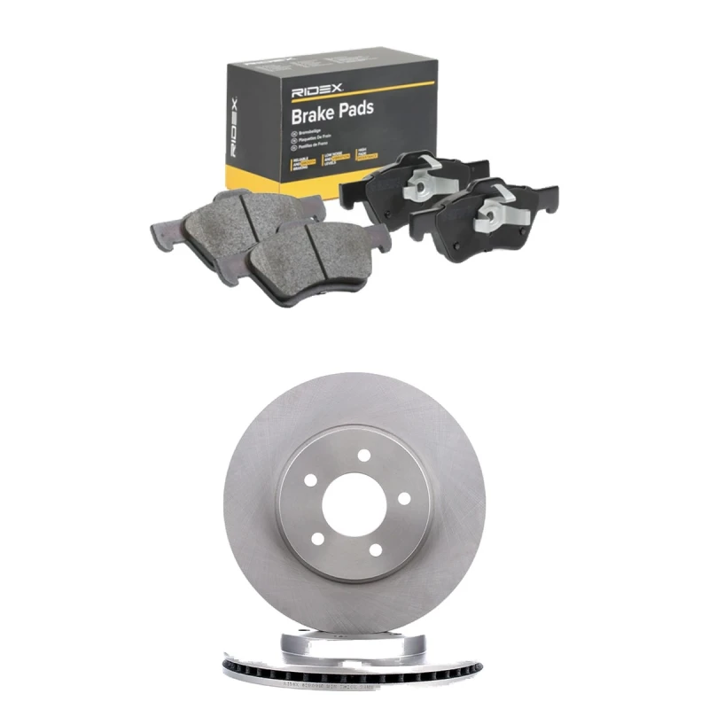 Image of RIDEX 3405B2556 Brake disc and pads set Front Axle, Brake Disc Type: internally vented, not prepared for wear warning indicator Brake Set,disc brakes