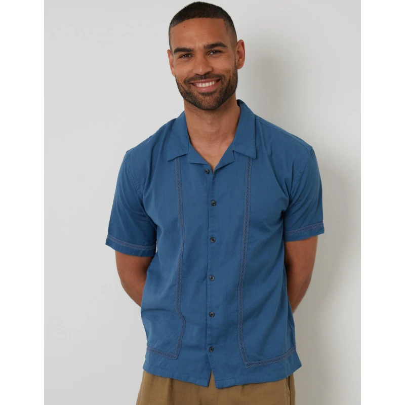 Image of Threadbare Mens Short-Sleeve Bowling Shirt Denim male Small
