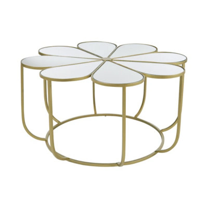 Image of Orsina Modern Petal Coffee Table With Mirrored Top, Gold Finish Decorative Table, Botanical Design Lounge Table