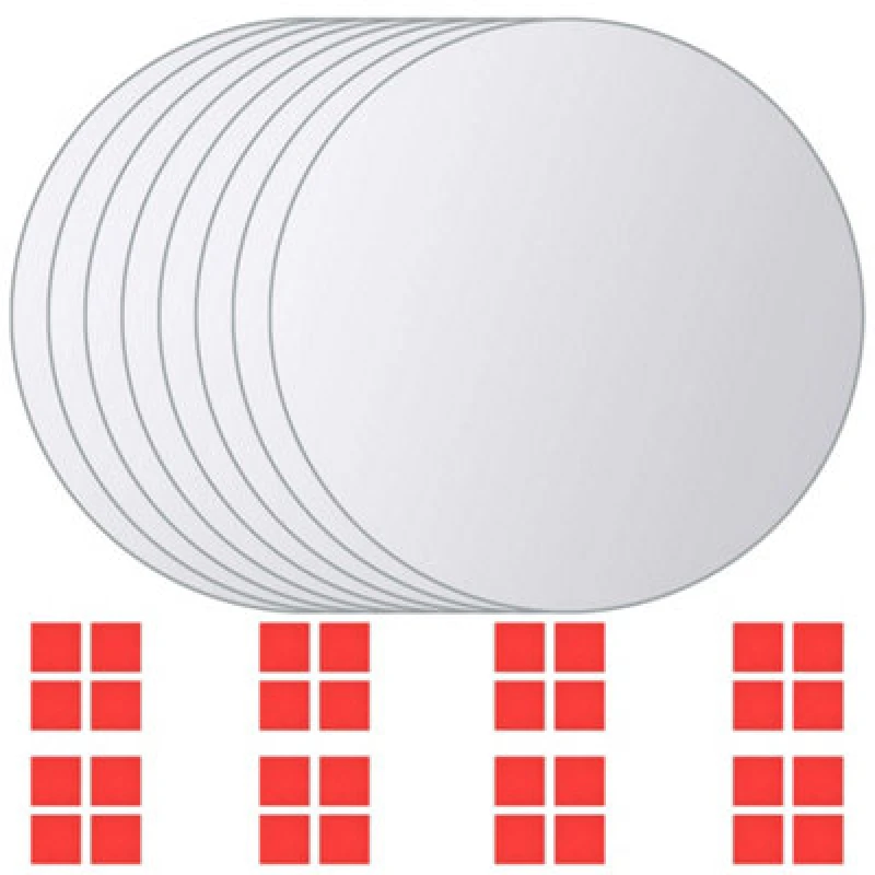Image of vidaXL 8x Mirror Tiles Round Glass Frameless Design Bedroom Bathroom Decor