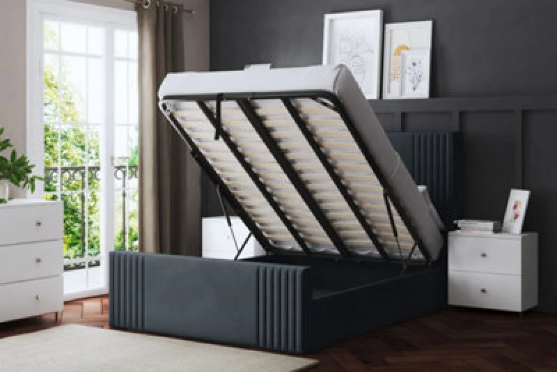 Image of DS LIVING Elara Winged Steel Upholstered Bed With Ottoman Metal Gas Lift Single AM_DVNSHROB_SIN_ST