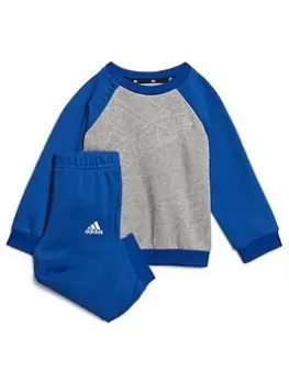 Image of adidas Favourites Toddler Boys Big Logo Crew & Jogger Set - Bright Blue, Bright Blue, Size 18-24 Months
