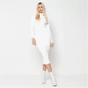 image of Missguided Recycled Petite High Neck Rib Knit Midaxi Dress - White