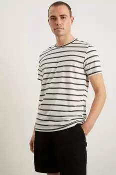 image of Mens Slim Fit Navy Textured Stripe T- Shirt