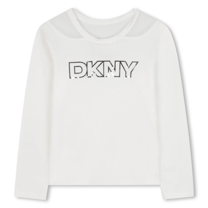 Image of DKNY Kids Logo Long Sleeve T-Shirt Cream female 6Y