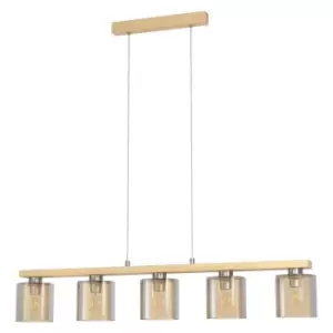 Image of Pendant Light Colour Satin Nickel Brown Amber Glass Vaporized Bulb E27 5x28W