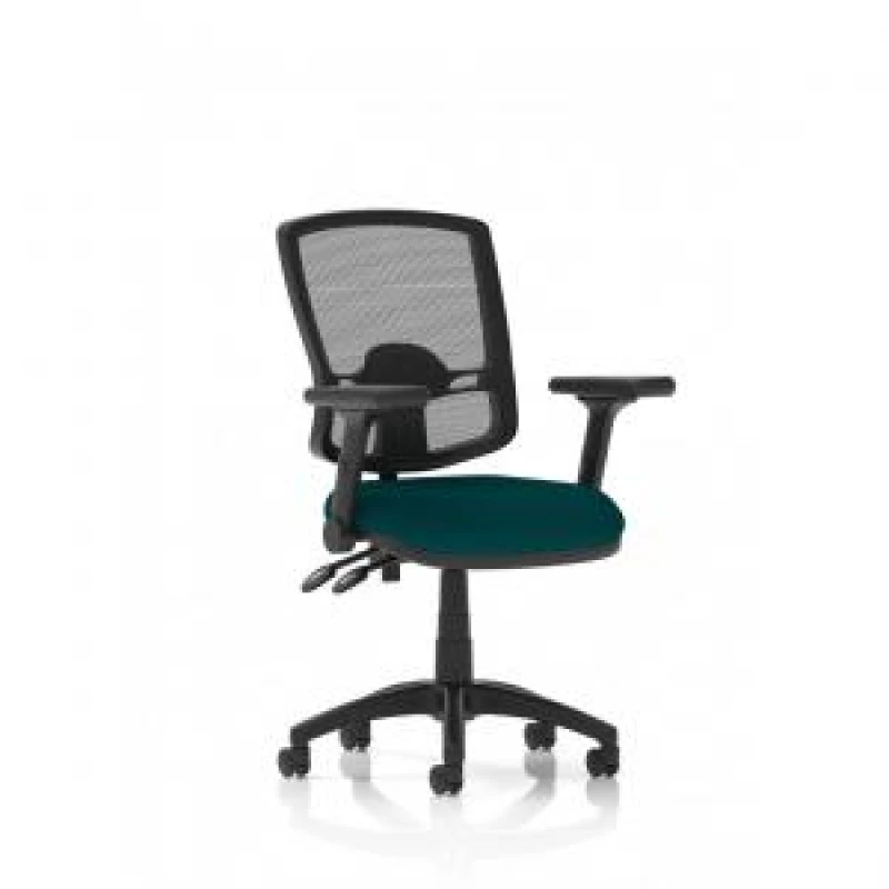 Image of Eclipse Eclipse Plus II Lever Task Operator Chair Deluxe Mesh Back With Bespoke Colour Seat in Maringa Teal With Height Adjustable And Folding Arms K