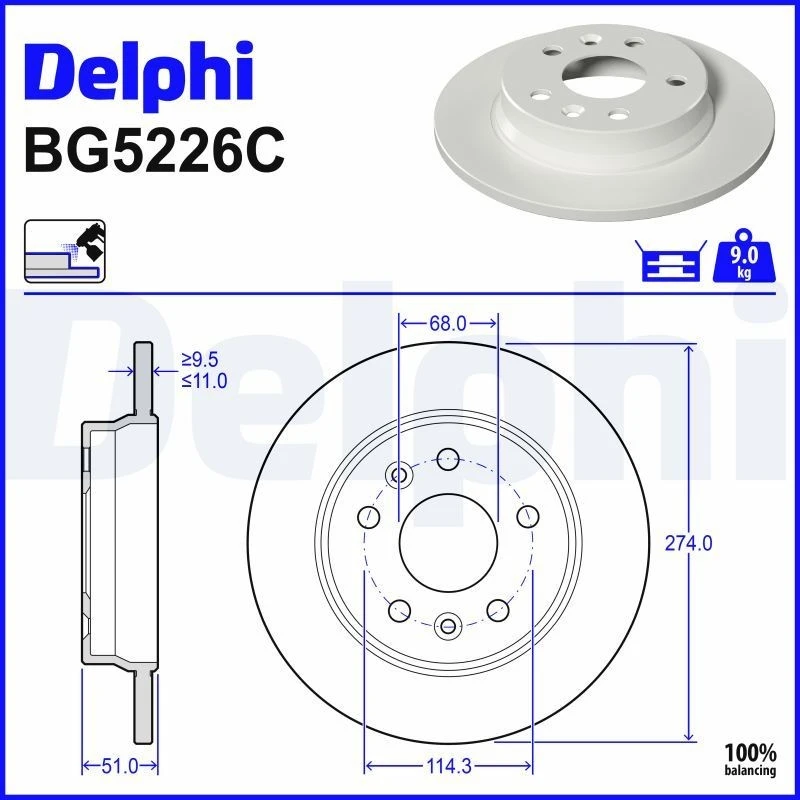 Image of DELPHI Brake disc DELPHI BG5226C