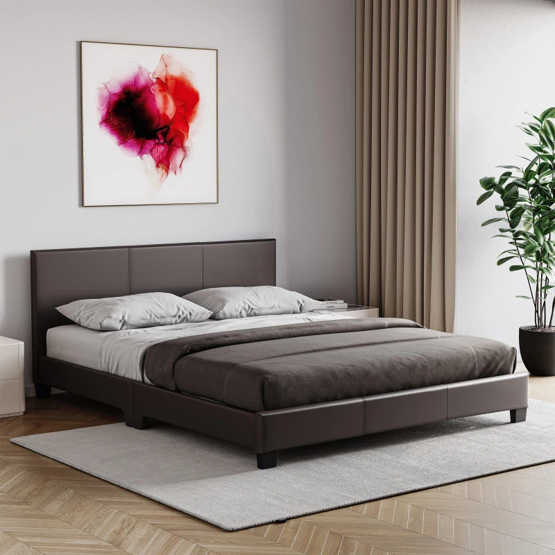 Image of Lassic Lisbon King Size Faux Leather Bed With Mattress Brown unisex King Size