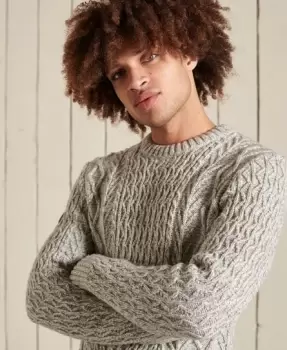Image of Superdry Mens Jacob Cable Crew Jumper Grey / Concrete Twist - Size: L