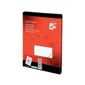 Image of 5 Star Office Multipurpose Labels Laser Copier Inkjet 21 per Sheet 63.5x38.1mm White 2100 Labels