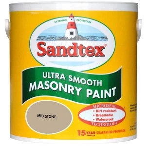 image of Sandtex Ultra smooth Mid stone brown Smooth Masonry Paint 2.5L