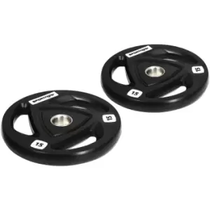 image of Olympic Weight Plates for 2'' Barbell Bar with Tri Grips, 2 x 15kg - Black - Sportnow