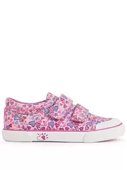 Image of Start-rite Loveheart Girls Pink Heart Print Canvas Riptape Trainers - Pink, Size 10 Younger