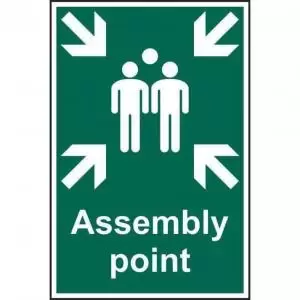 Image of Self adhesive semi-rigid PVC Assembly Point sign 200 x 300mm. Easy to