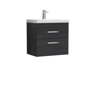 image of Nuie Athena 600 Wall Hung 2-drawer Vanity & Mid-edge Basin - Black Woodgrain