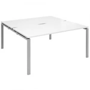 Image of Rectangular Back to Back Desk with White Melamine Top and Silver Frame 4 Legs Adapt II 1600 x 1600 x 725mm