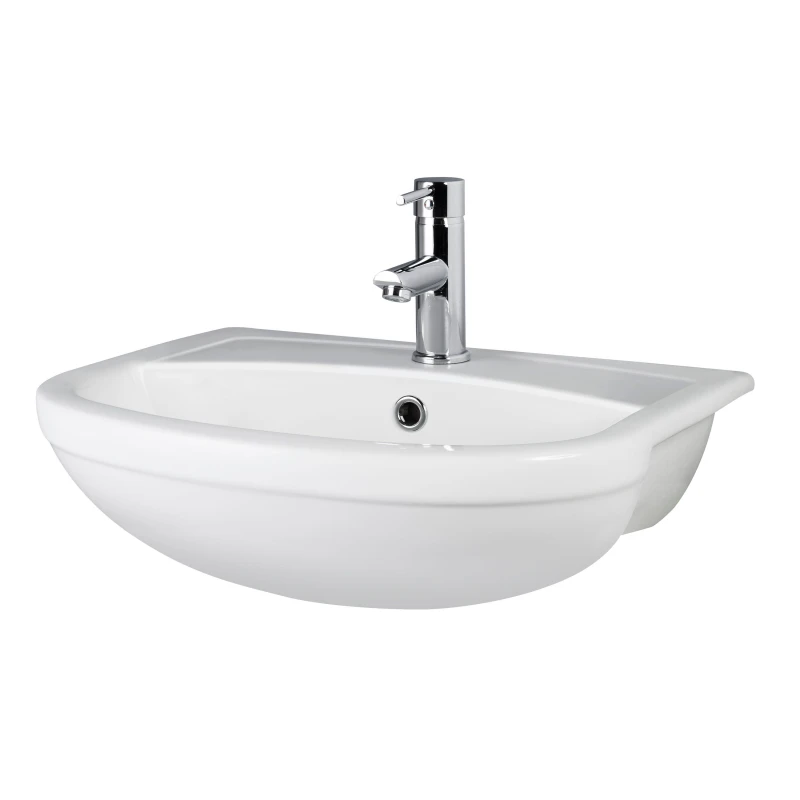 Image of Balterley Round Semi Recessed 1 Tap Hole Basin Tap Not Included 500mm White
