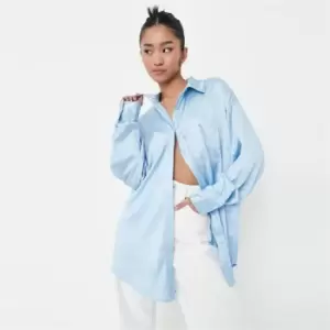 image of Missguided Extreme Oversized Satin Shirt - Blue