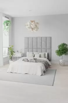 Image of EasyMount Wall Mounted Upholstered Panels, Modular DIY Headboard in Kimiyo Linen Fabric (Pack of 8)