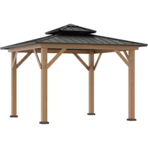 image of 3.5 x 3.5m Wood Frame Hardtop Gazebo w/ Double Vented Roof, Black - Black - Outsunny