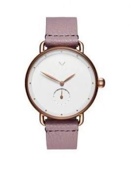 image of MVMT Bloom White and Rose Gold Dial Pink Leather Strap Ladies Watch, One Colour, Women