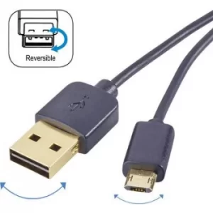 Image of Renkforce USB cable USB 2.0 USB-A plug, USB Micro-B plug 1m Black Duplex use connector, gold plated connectors