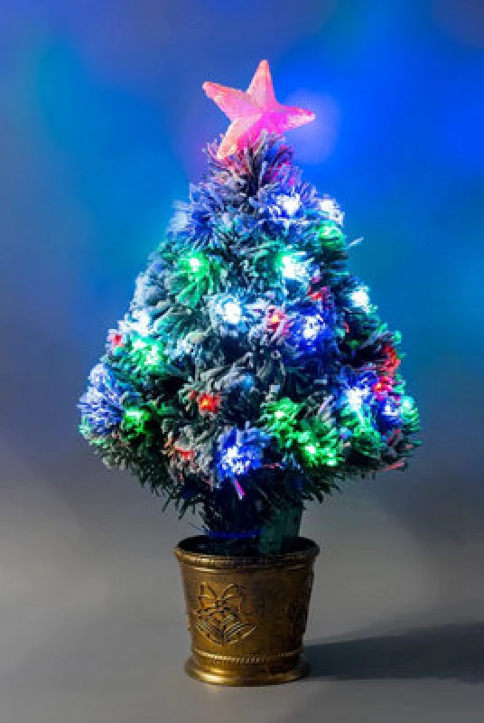 Image of Shatchi 2ft/60cm Frosted Tips 8 Modes Fibre Optic Christmas Tree LED Pre-Lit Green