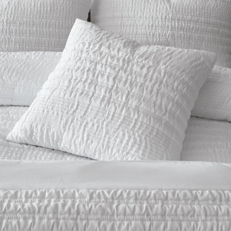 Image of Catherine Lansfield 'Lennon Stripe' Seersucker Cushion White unisex