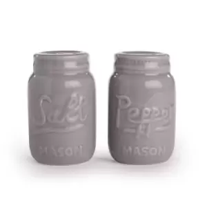 image of Ceramic Vintage Mason Jar Salt & Pepper Shakers Grey M&amp;W