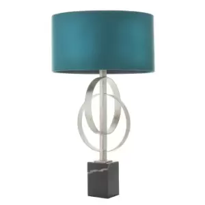 image of Trento Table Lamp Antique Silver Leaf & Teal Satin Fabric