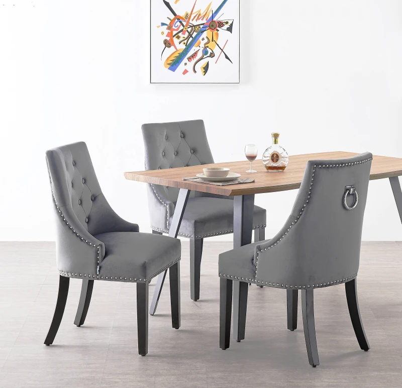 Image of Life Interiors Life Interiors Single Velvet Dining Chair Ergonomic Scoop Knockerback & Button Tufted Wood Legs in Dark Grey Dark Grey One Size Unisex