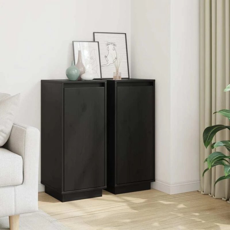 Image of VIDAXL Sideboards 2 pcs Black 31.5x34x75cm Solid Wood Pine Vidaxl 813359