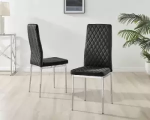 Image of Set of 6 Milan High Back Soft Touch Diamond Pattern Velvet Dining Chairs With Silver Chrome Metal Legs